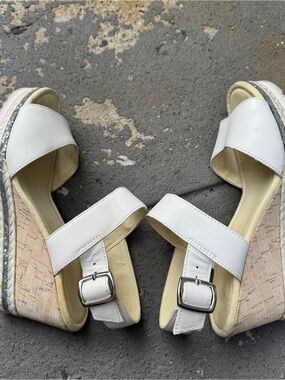 Garbor Women’s White Cork Wedge Sandals with Buckle Strap